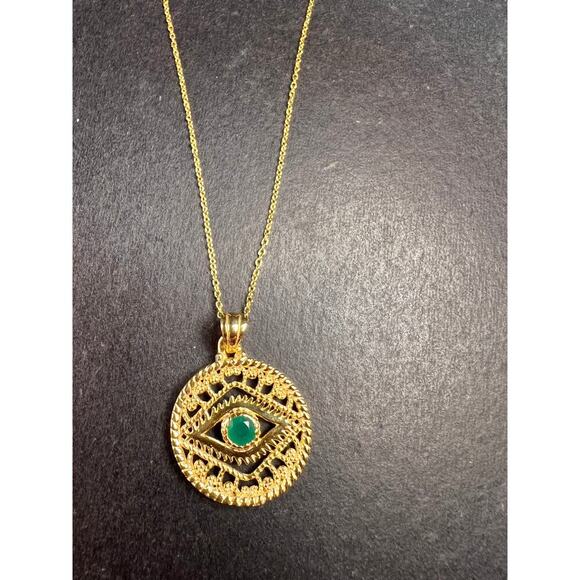 NEW Green onyx evil eye pendant and chain in gold over sterling silver - Picture 3 of 13